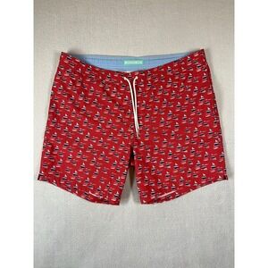 Bonobos Mens Red Sailboat Print Swim Trunks 7 Inch Inseam Size Large